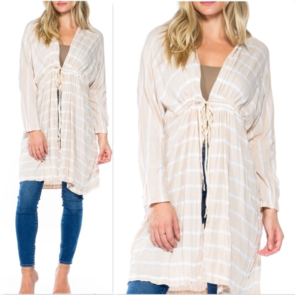 . Tops - "BOHO BEAUTY" STRIPES TIE-FRONT DUSTER/ KAFTAN